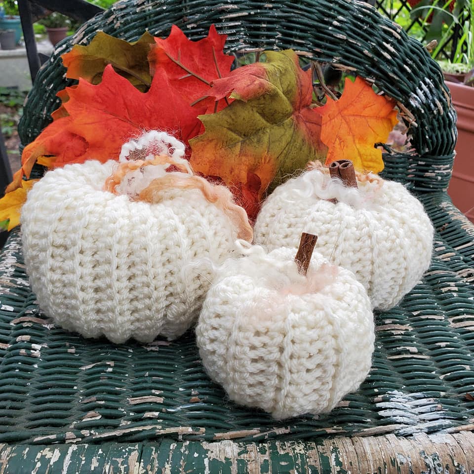 Lot De 3 Citrouilles Au Crochet - Décorations D'automne En Polyester, 9x6 Cm, Pour Thanksgiving Et Halloween